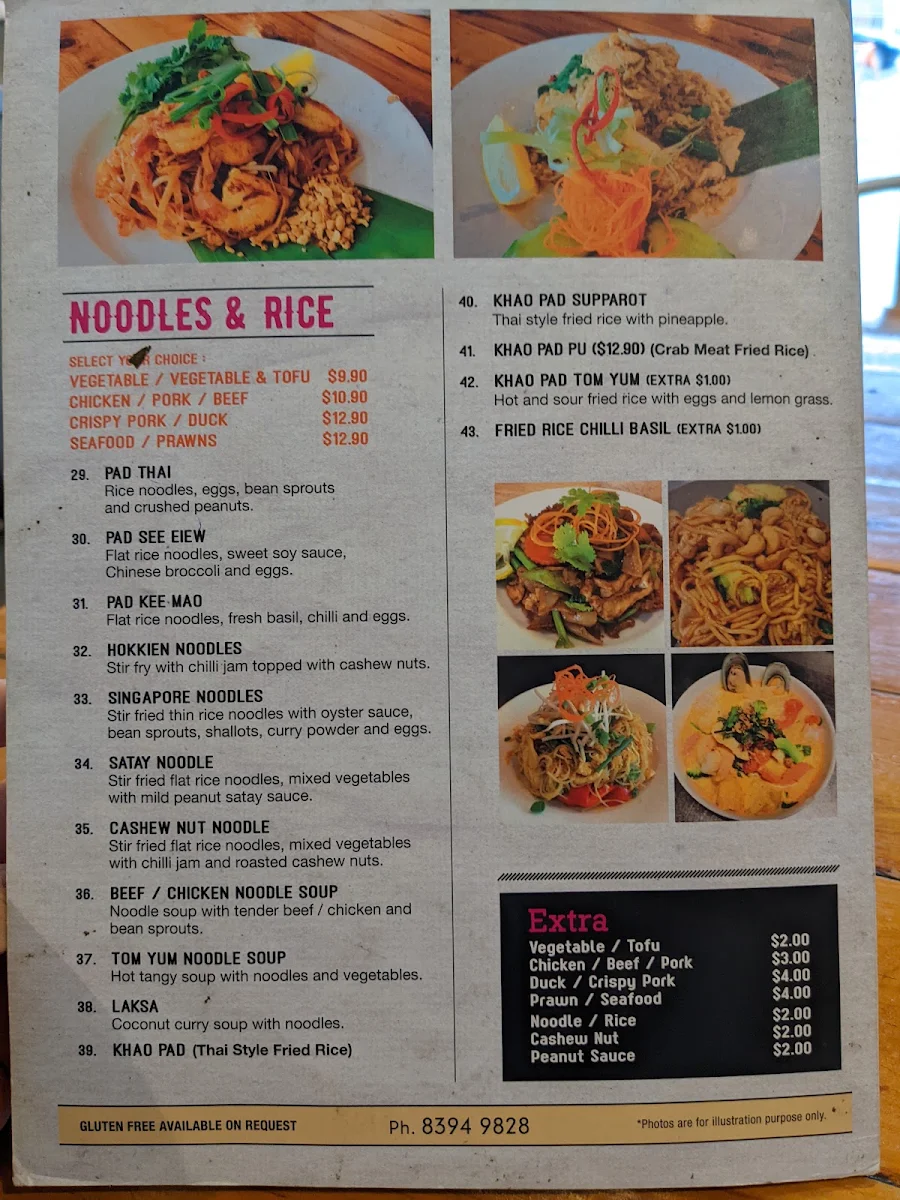 Menu, Urban Thai