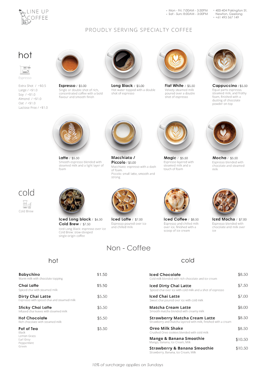 Menu, Line Up Coffee