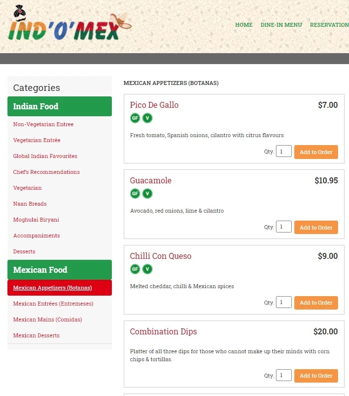 Menu, Ind'O'Mex McLaren Vale,Best Indian and Mexican Cuisine in Mclaren Vale
