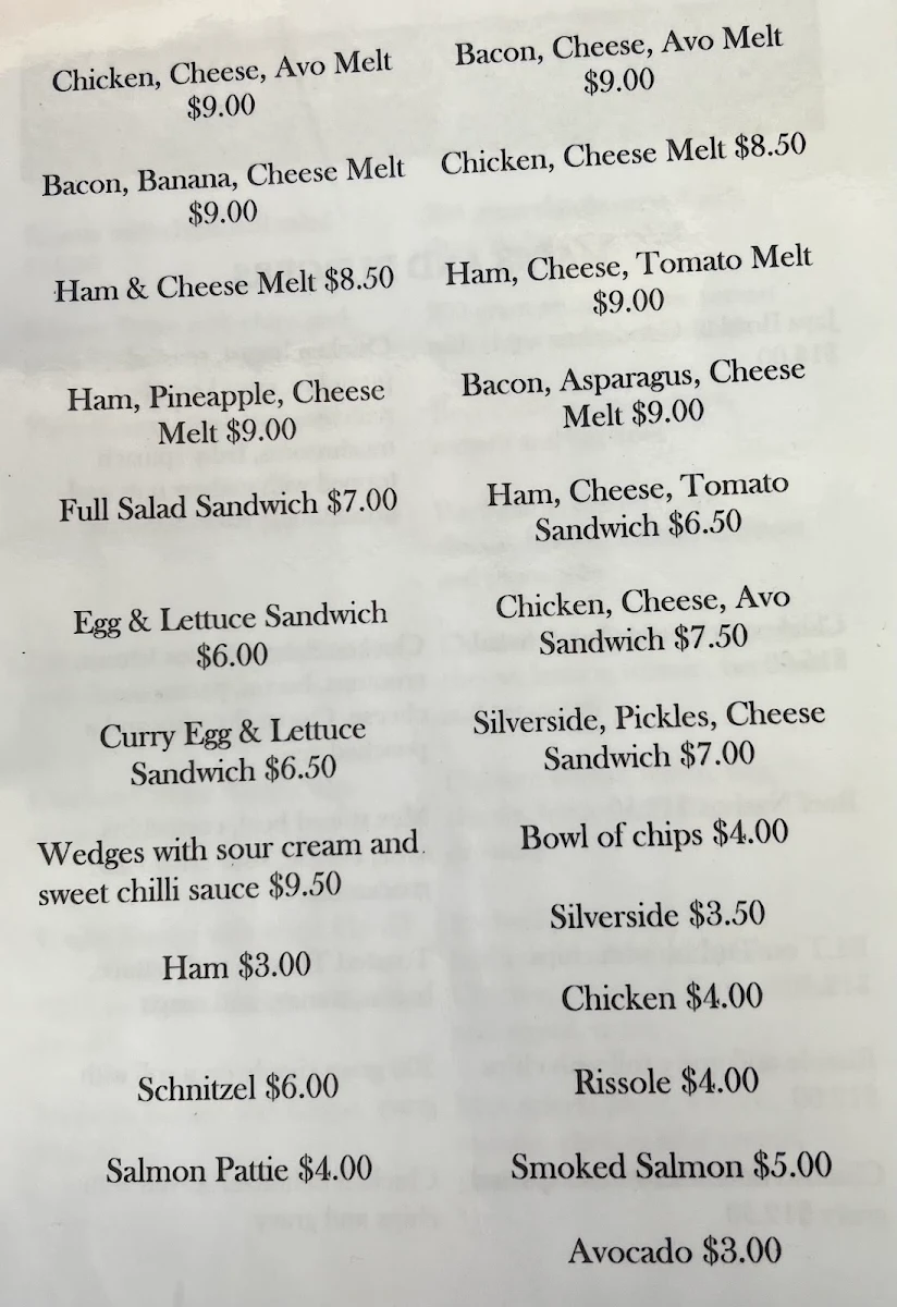 Menu, Beanz At The Bay