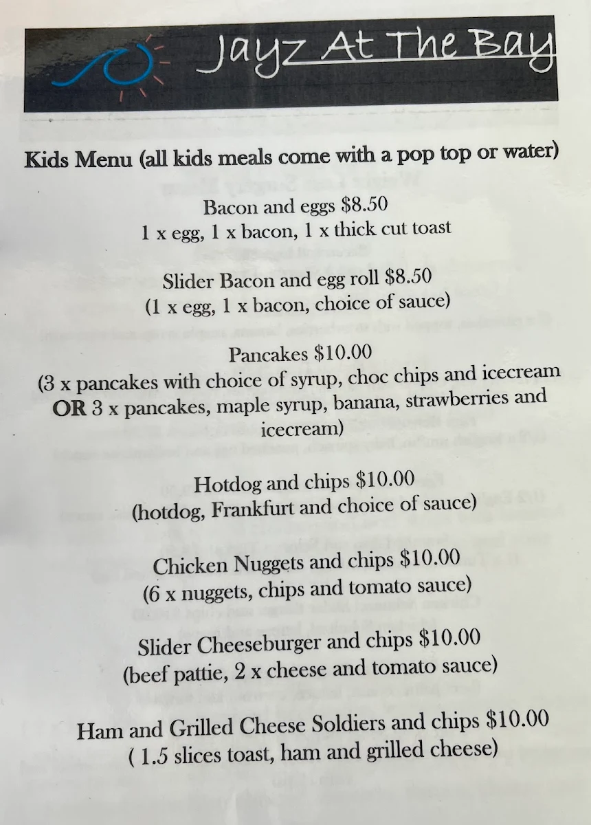 Menu, Beanz At The Bay