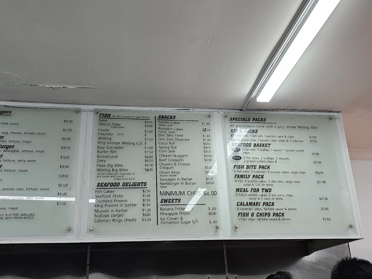 Menu, Pascoe Vale Seafoods