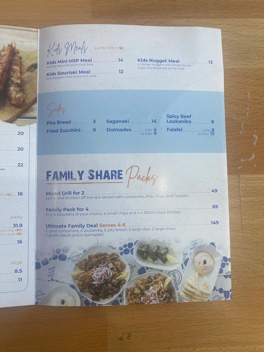 Menu, Souvlaki GR Frankston