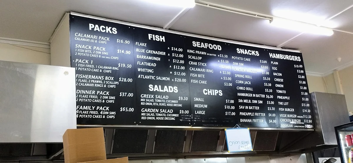 Menu, North Road Fish & Chips