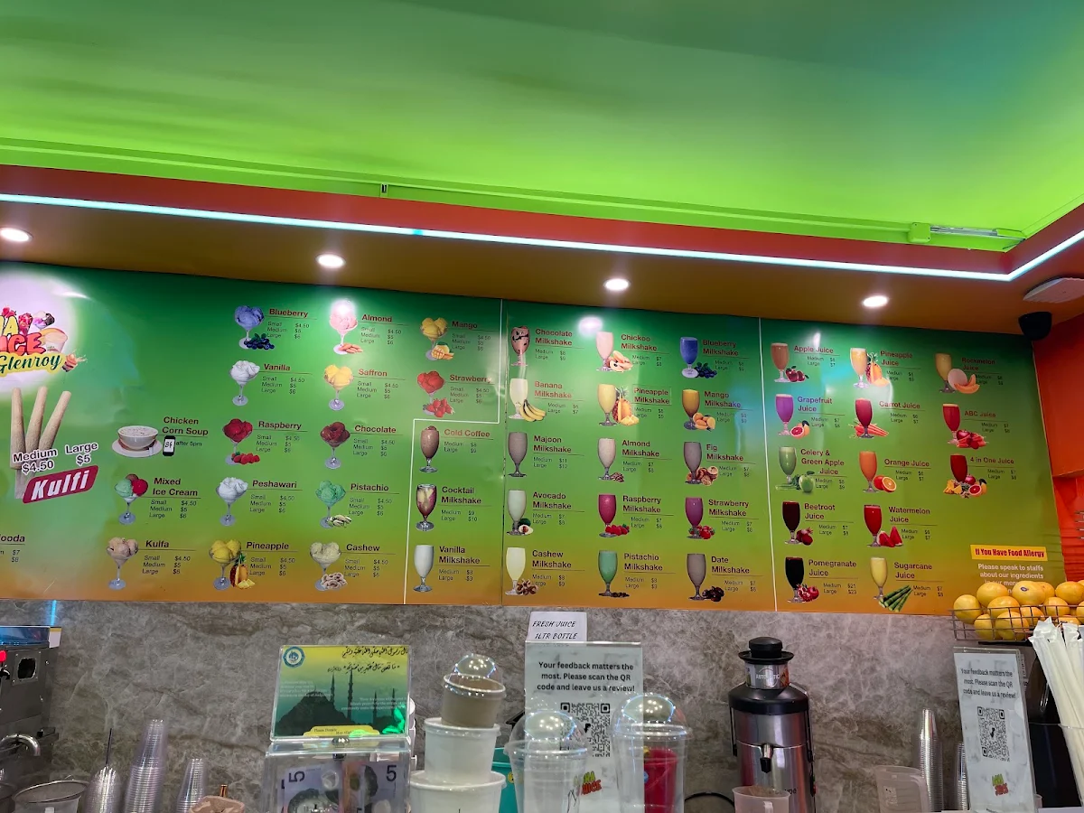 Menu, AGHA JUICE GLENROY