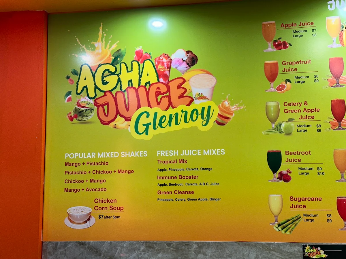 Menu, AGHA JUICE GLENROY