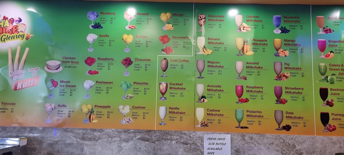 Menu, AGHA JUICE GLENROY