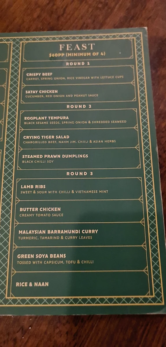 Menu, Singapore House