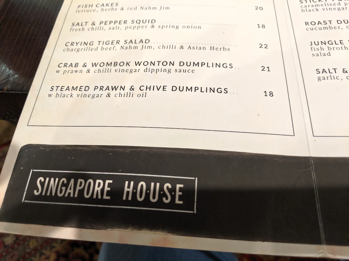 Menu, Singapore House
