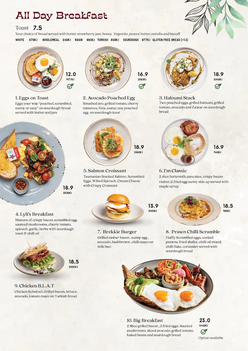 Menu, The Lyli's Cafe