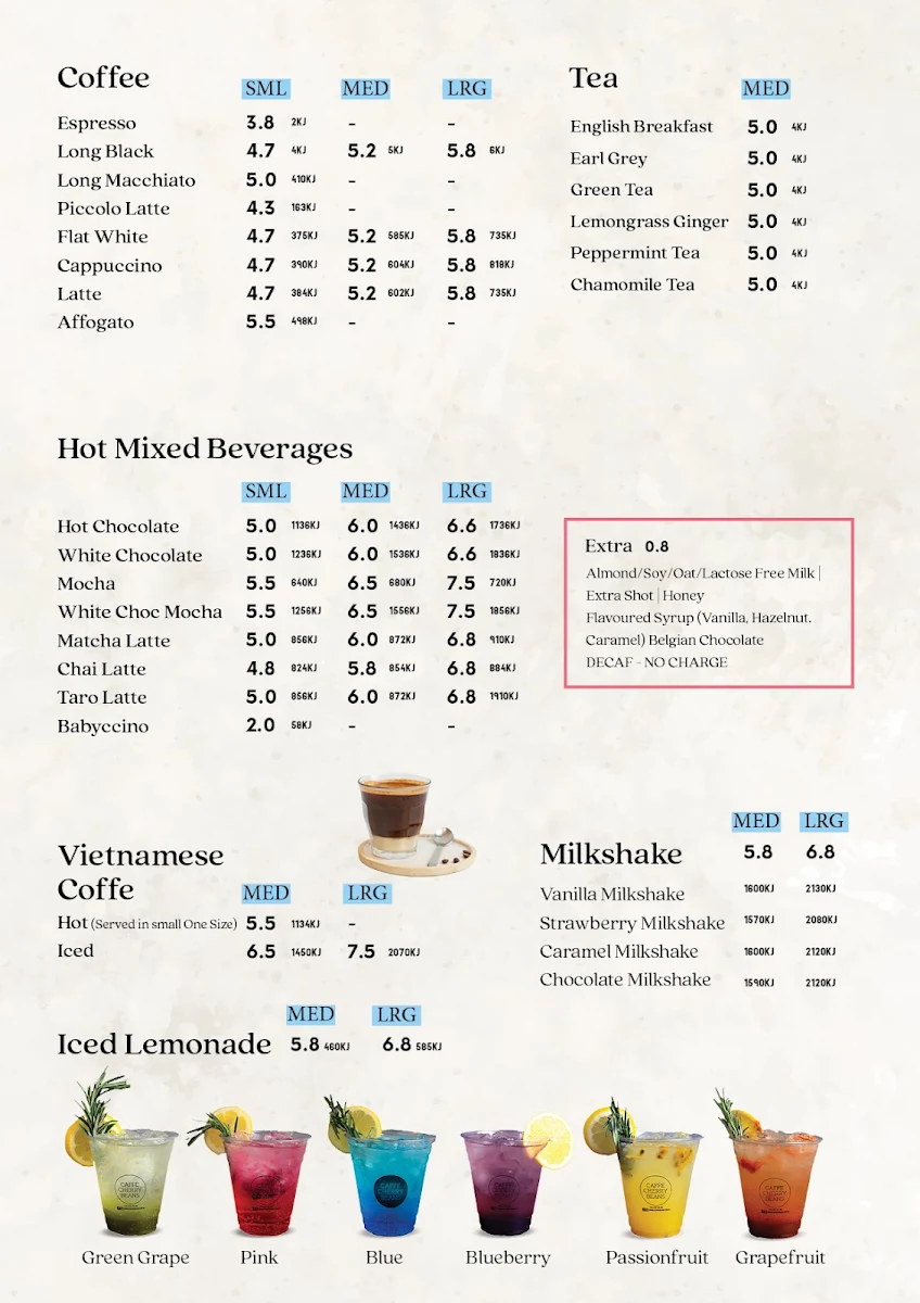 Menu, The Lyli's Cafe