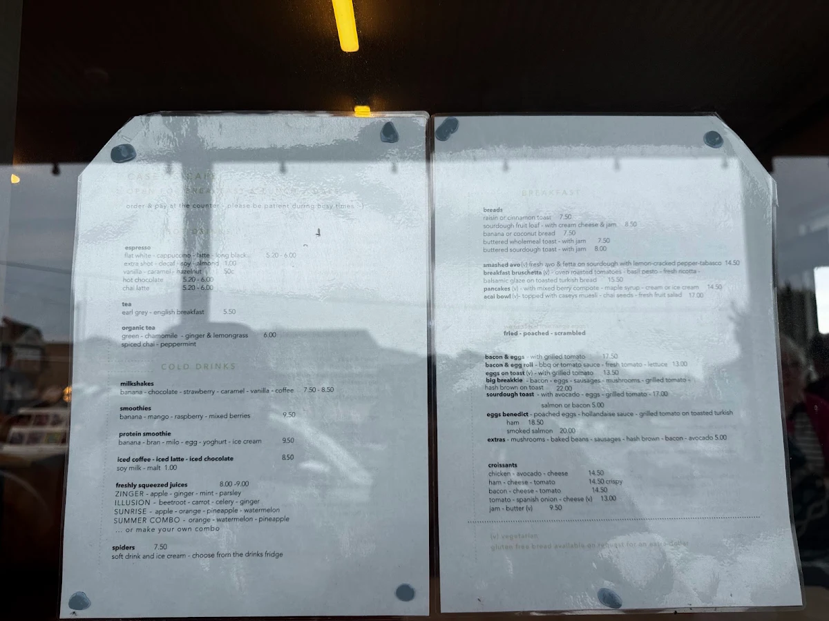 Menu, Casey's Cafe
