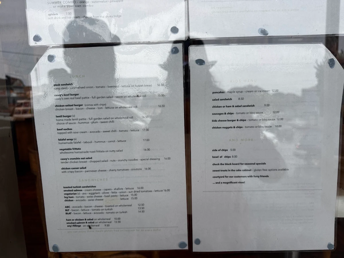 Menu, Casey's Cafe