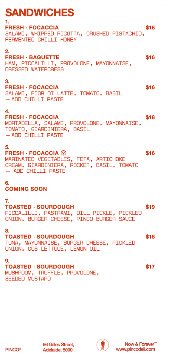 Menu, Pinco Deli