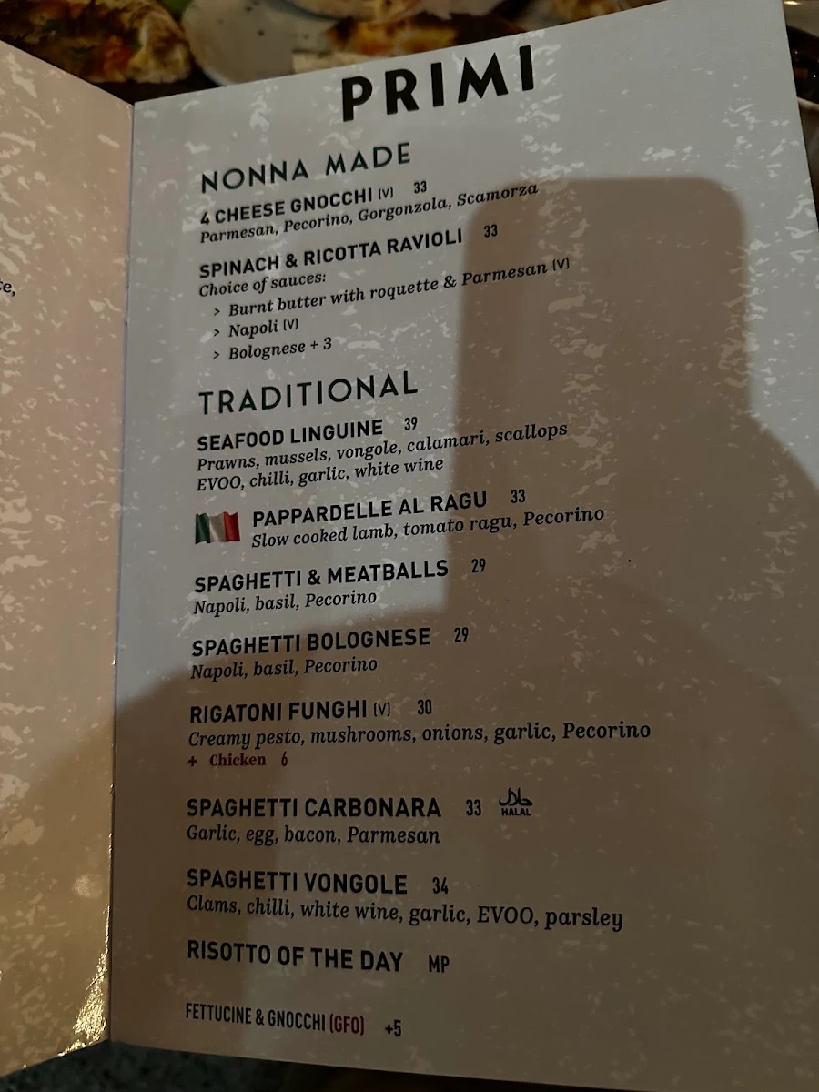 Menu, Cornerstone Pizzeria e Cucina