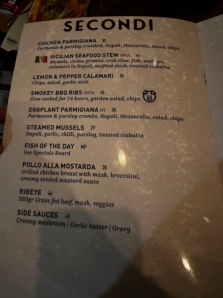 Menu, Cornerstone Pizzeria e Cucina
