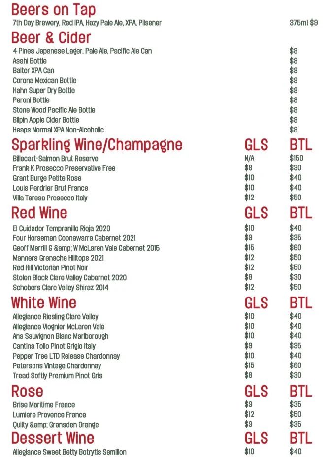 Menu, Killarney Pizza Tapas Wine Bar