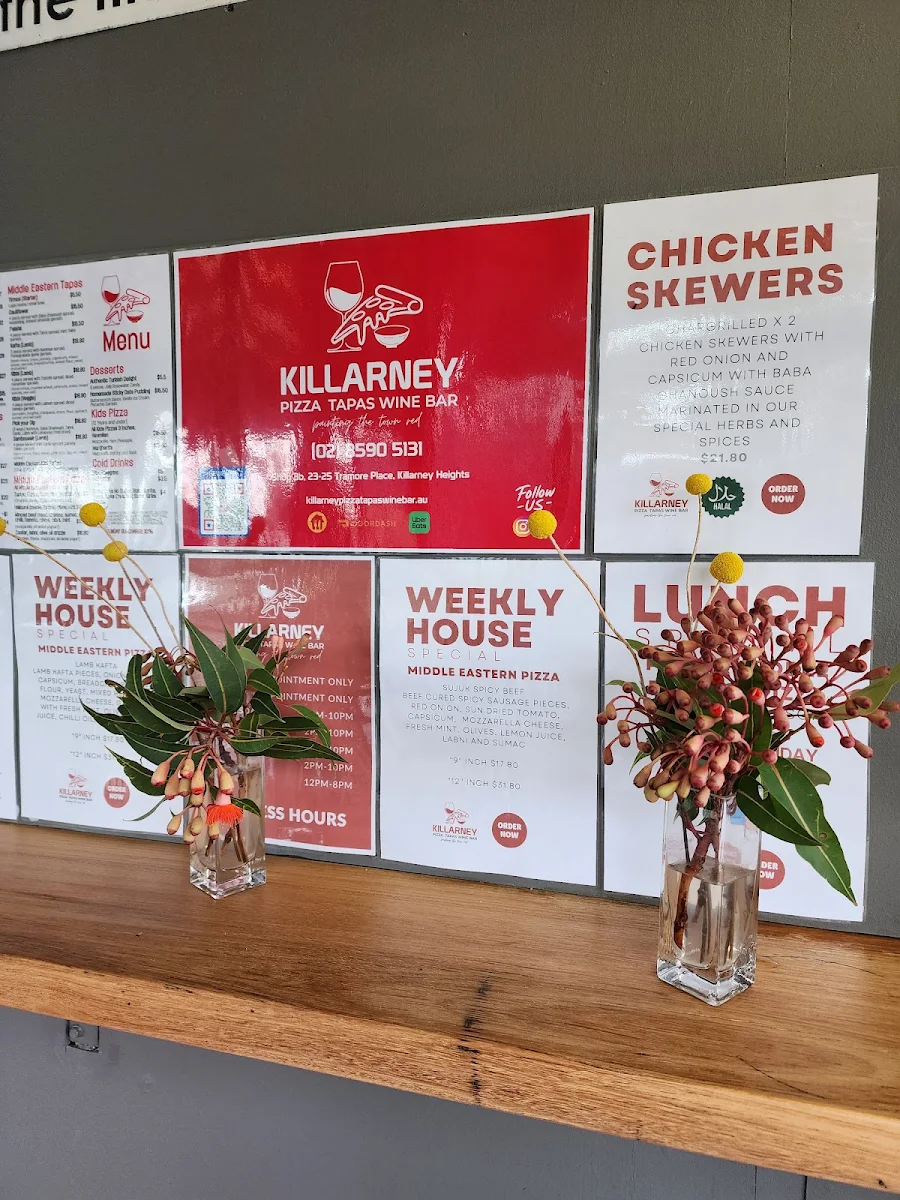 Menu, Killarney Pizza Tapas Wine Bar