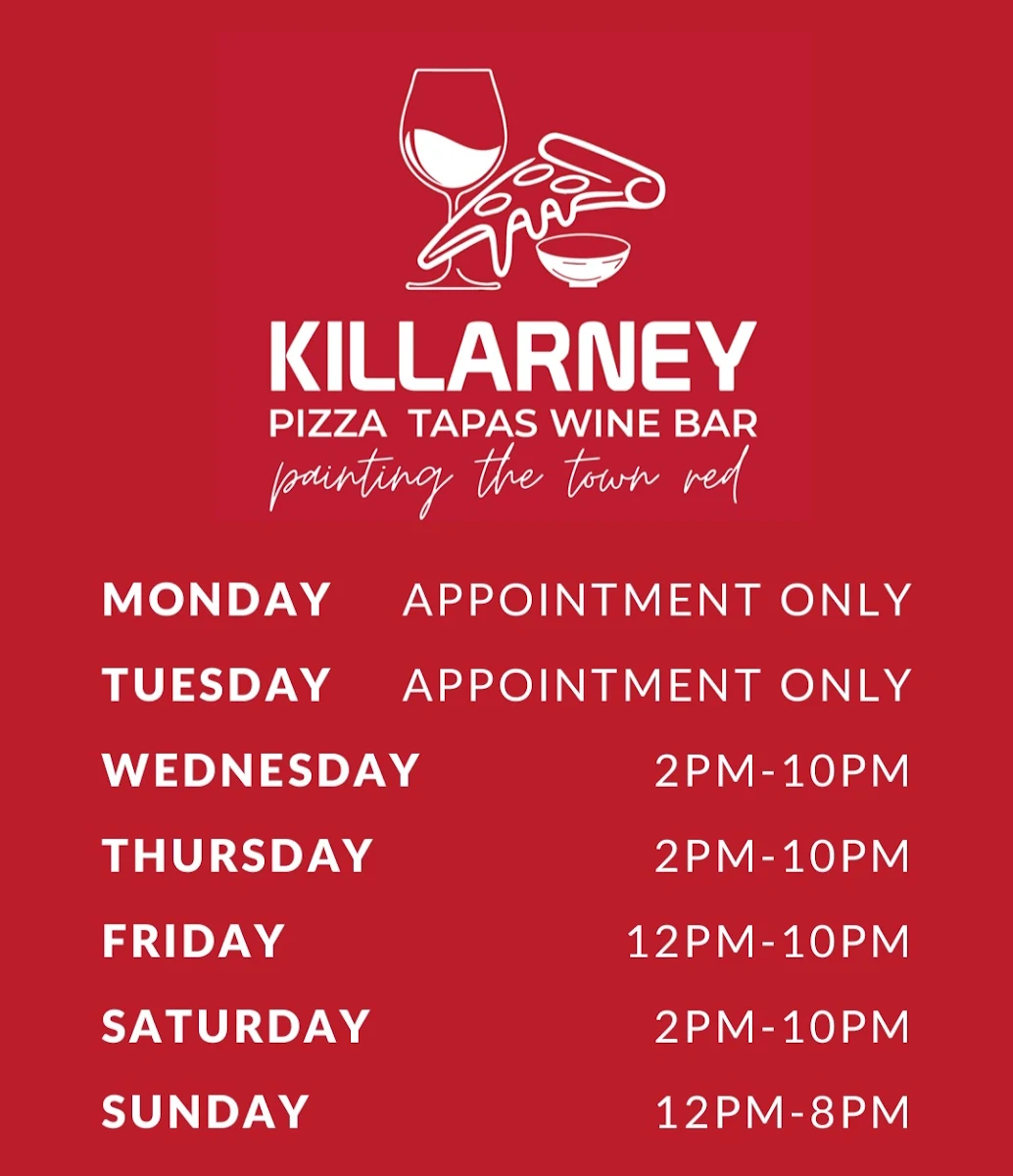 Menu, Killarney Pizza Tapas Wine Bar
