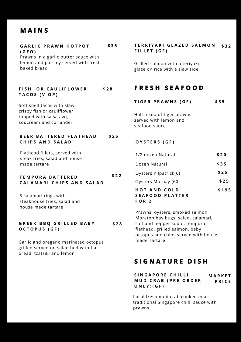 Menu, The Anchor Spencer