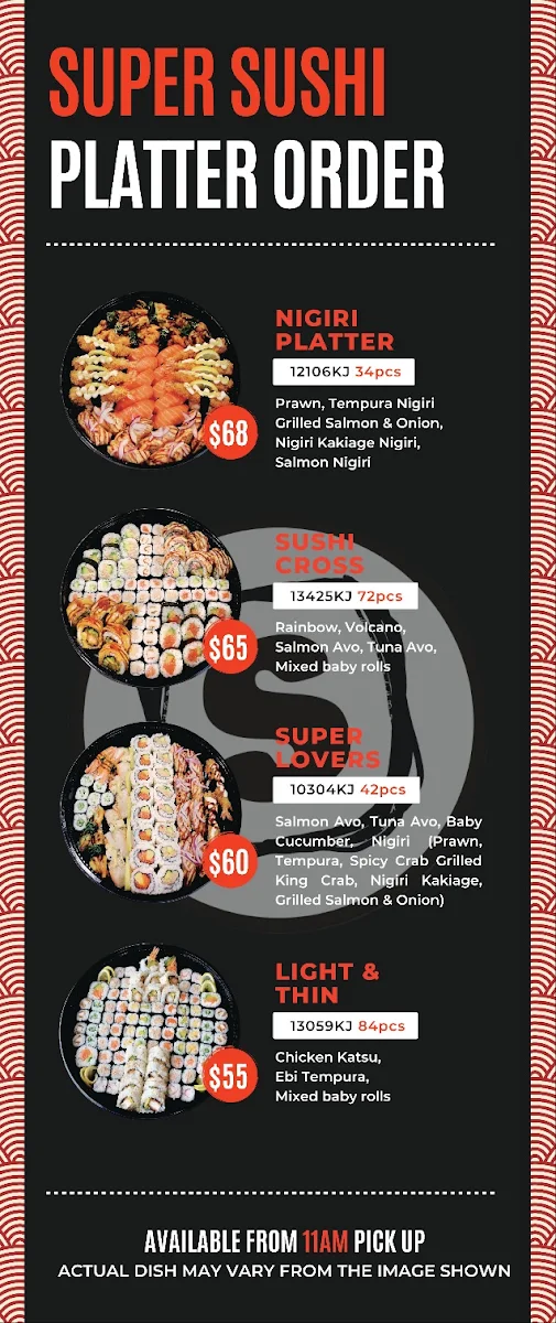 Menu, Super Sushi Cairns Central