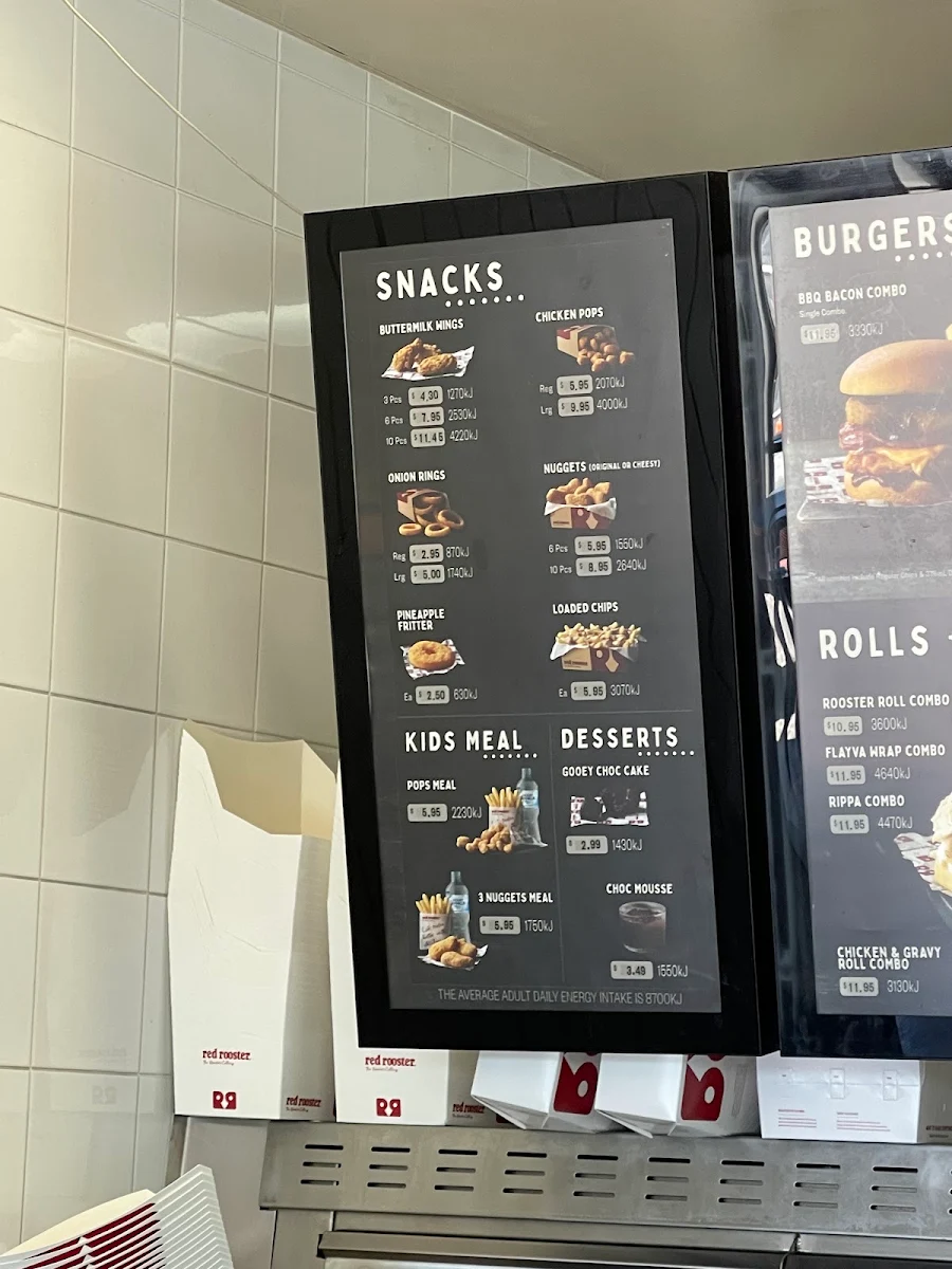 Menu, Red Rooster Wynnum