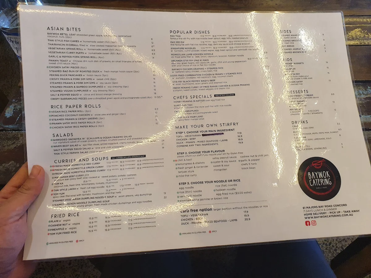 Menu, Baywok Catering
