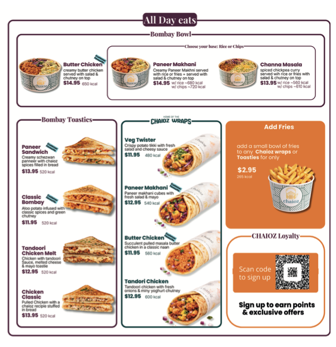 Menu, Chaioz