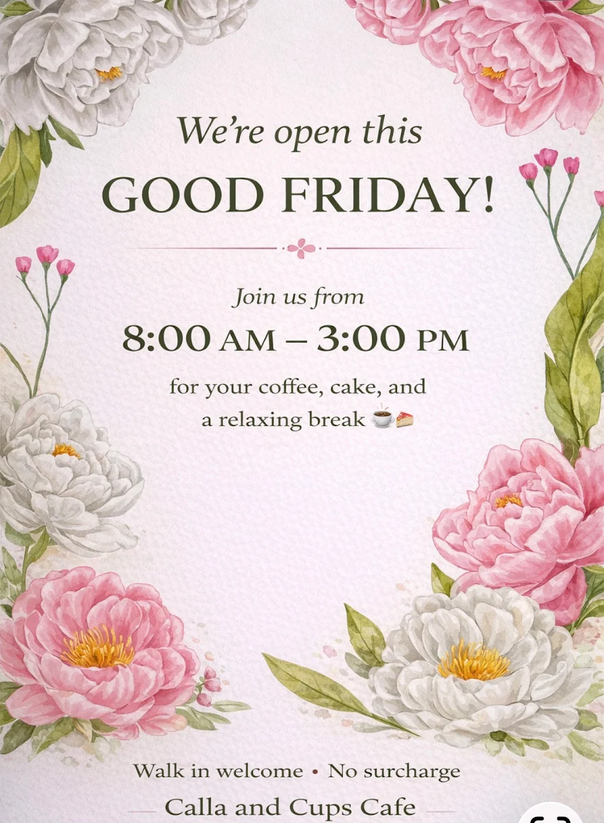 Menu, Calla and Cups Cafe