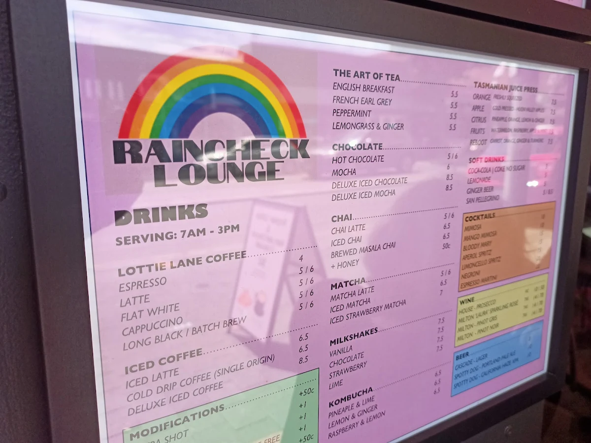 Menu, Raincheck Lounge