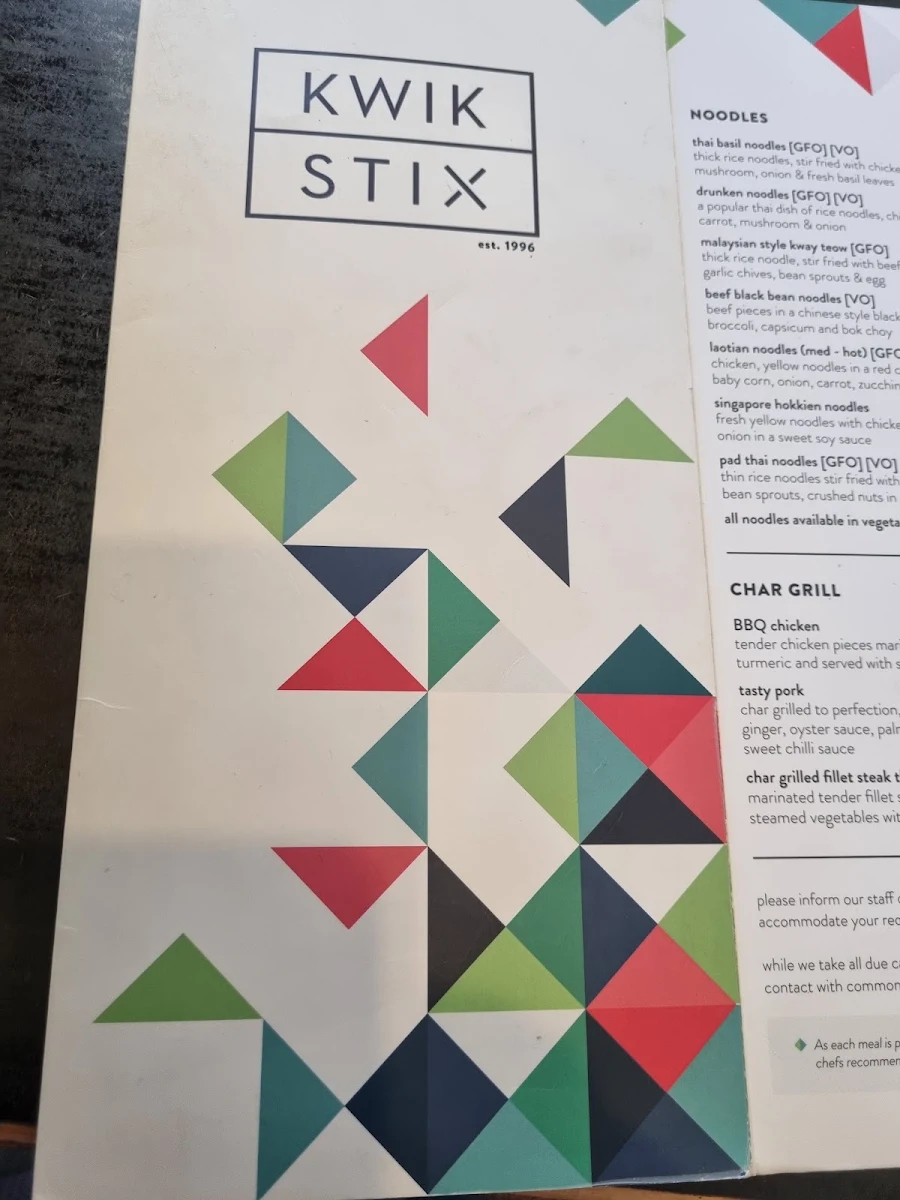 Menu, Kwik Stix
