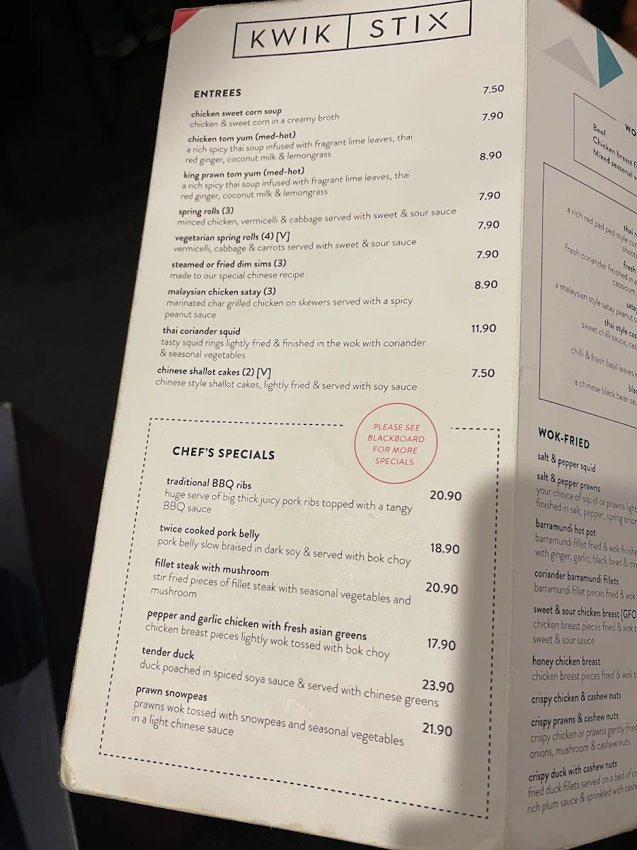 Menu, Kwik Stix