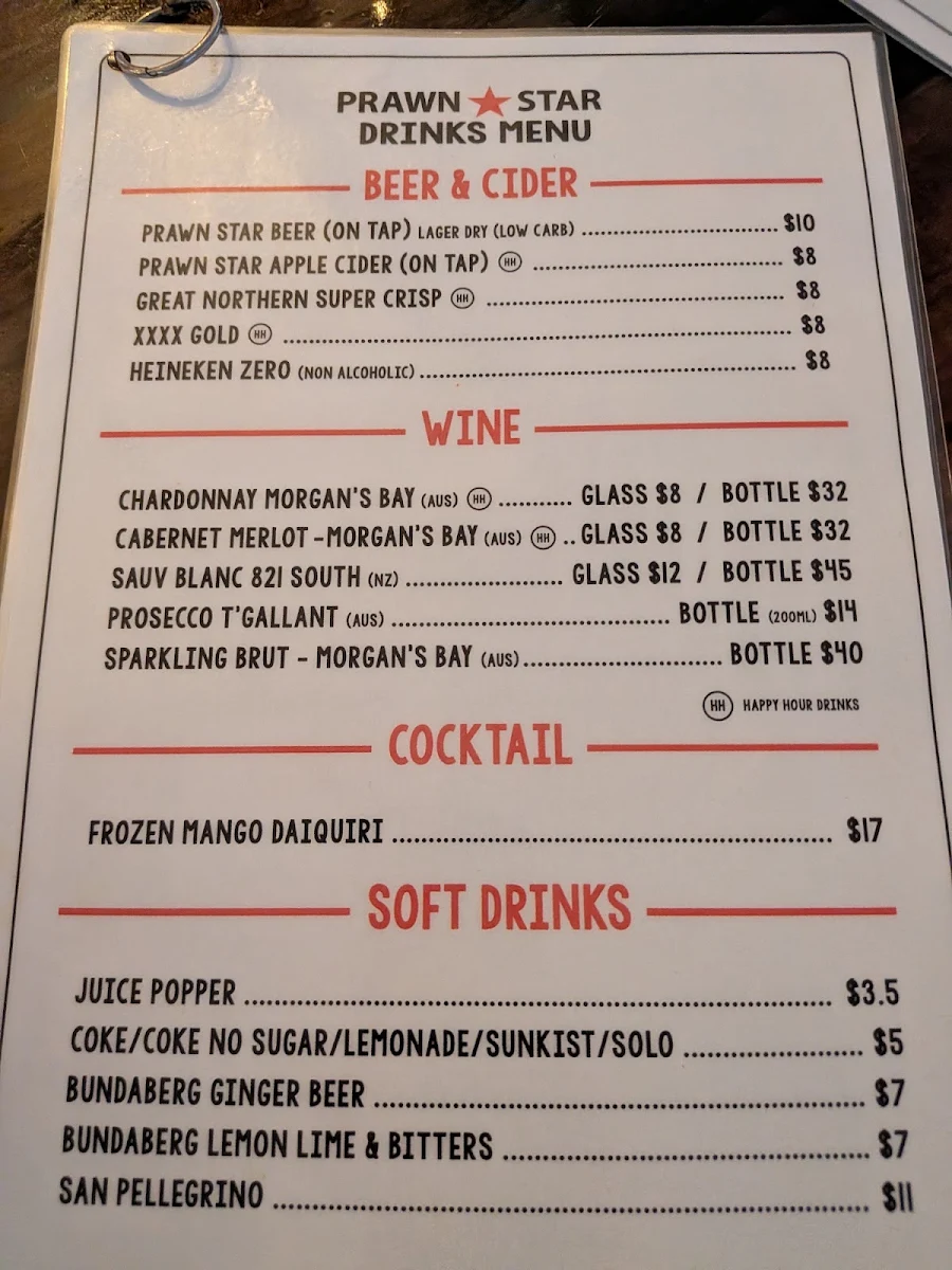 Menu, Prawn Star