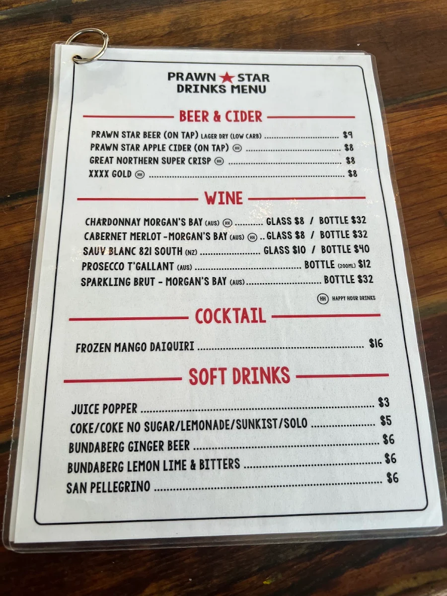 Menu, Prawn Star