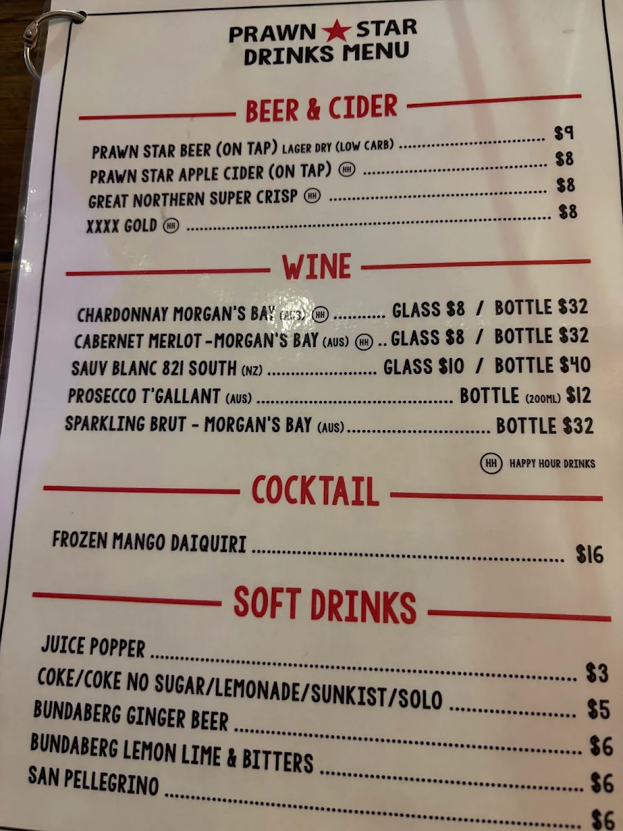 Menu, Prawn Star