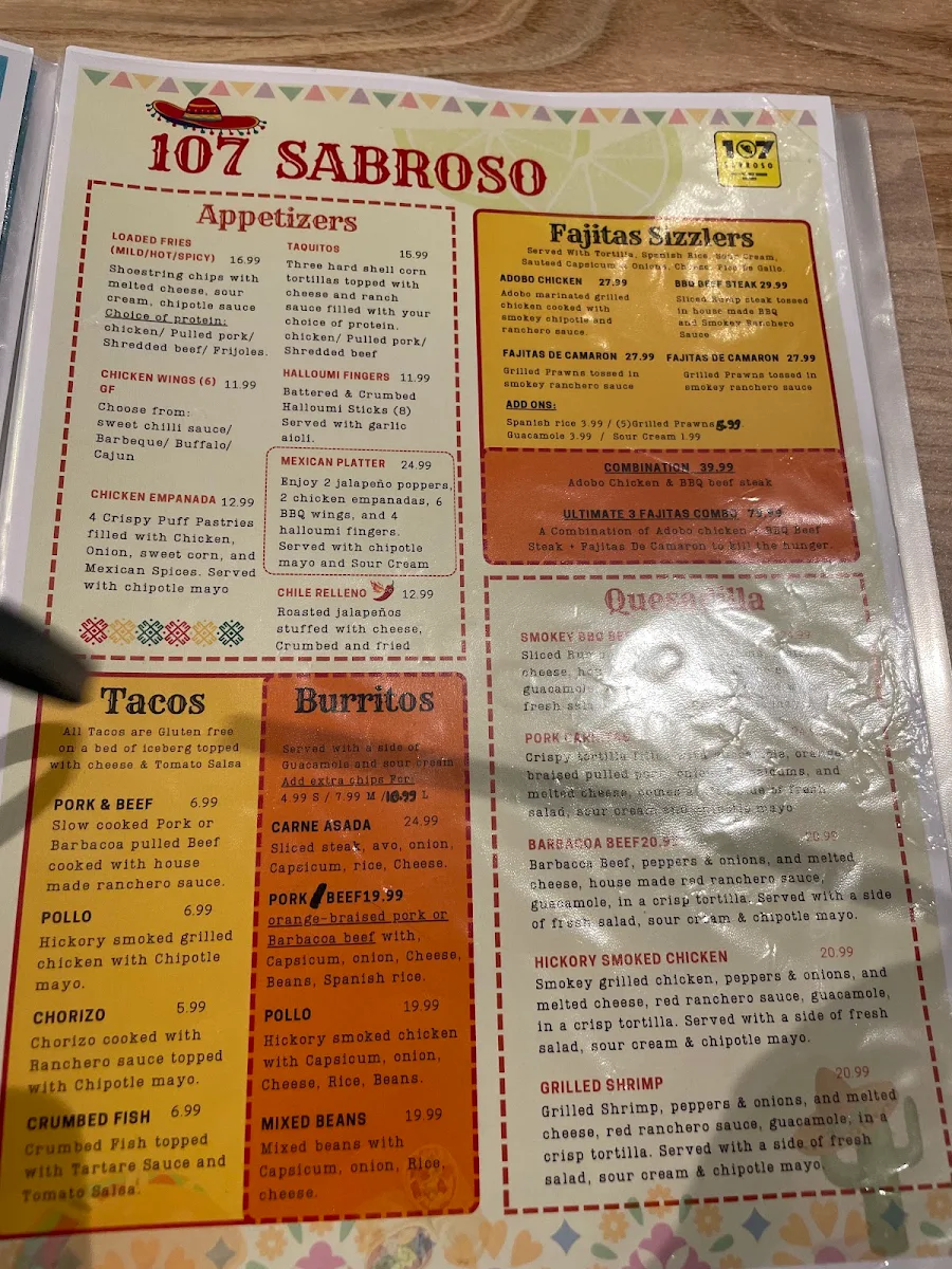 Menu, 107 Coffee terminal & Tex-Mex Bar Jimboomba