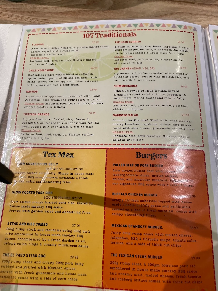 Menu, 107 Coffee terminal & Tex-Mex Bar Jimboomba