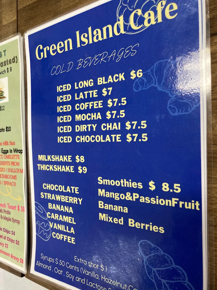 Menu, Green Island Cafe Lismore