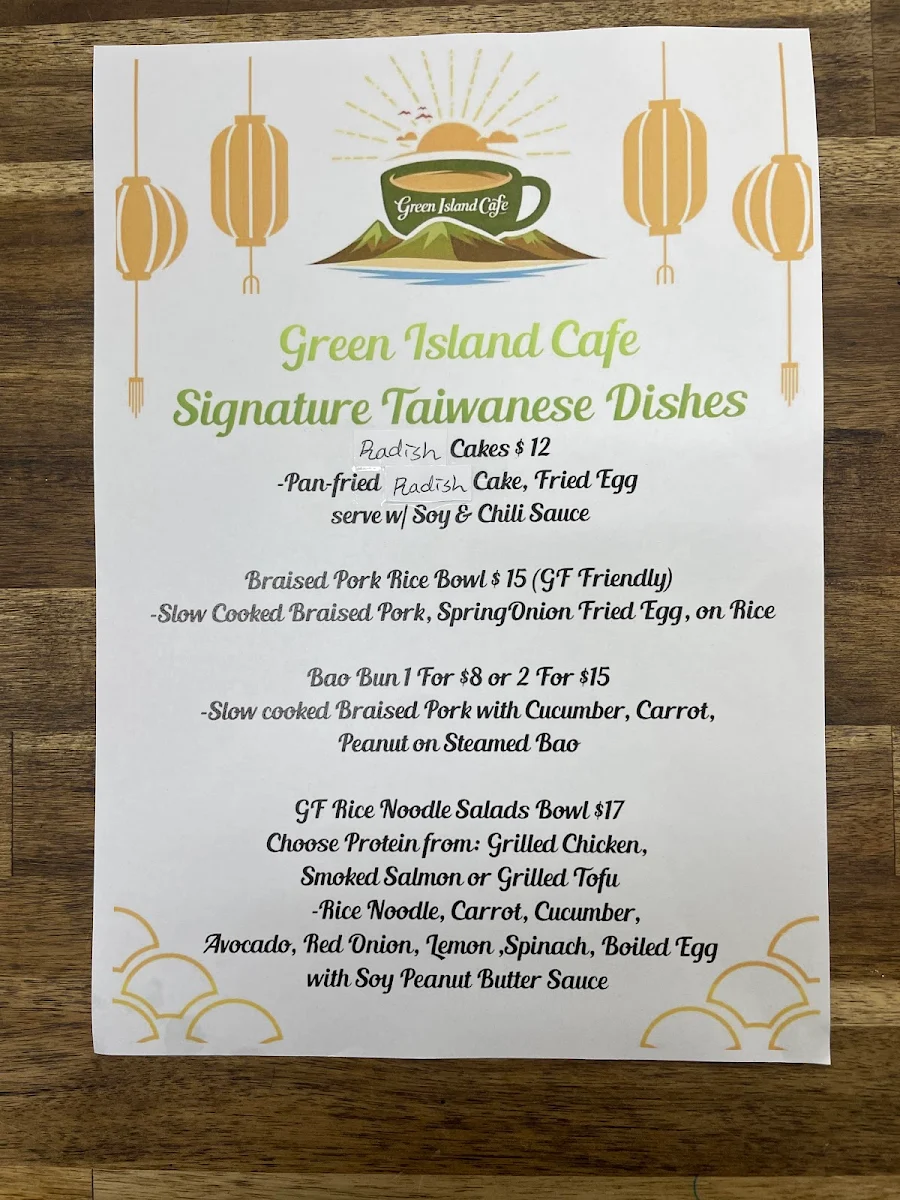 Menu, Green Island Cafe Lismore