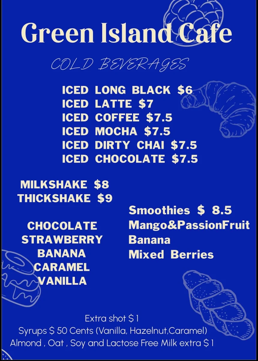 Menu, Green Island Cafe Lismore