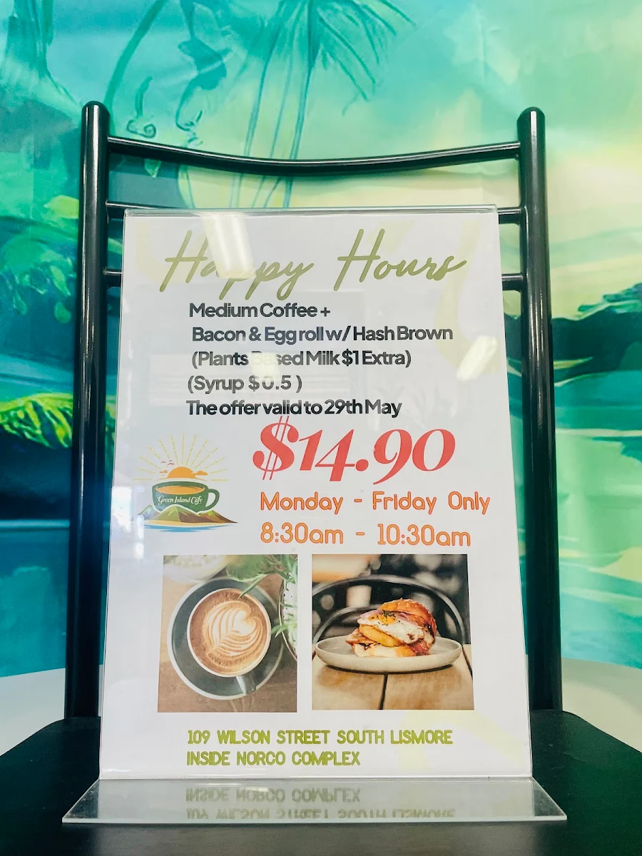 Menu, Green Island Cafe Lismore