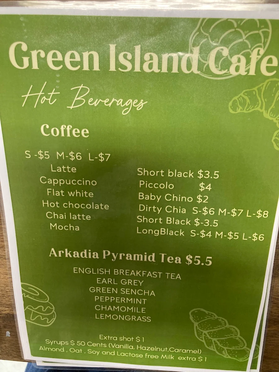 Menu, Green Island Cafe Lismore