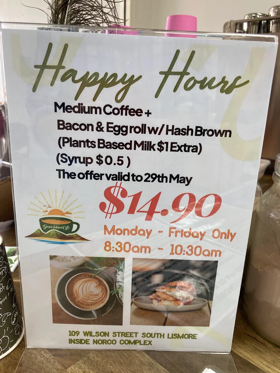 Menu, Green Island Cafe Lismore