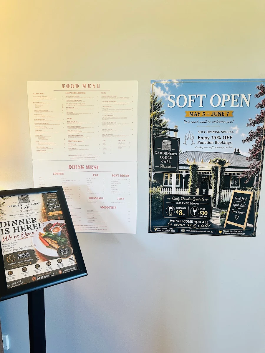 Menu, Gardener's Lodge Cafe Roseville