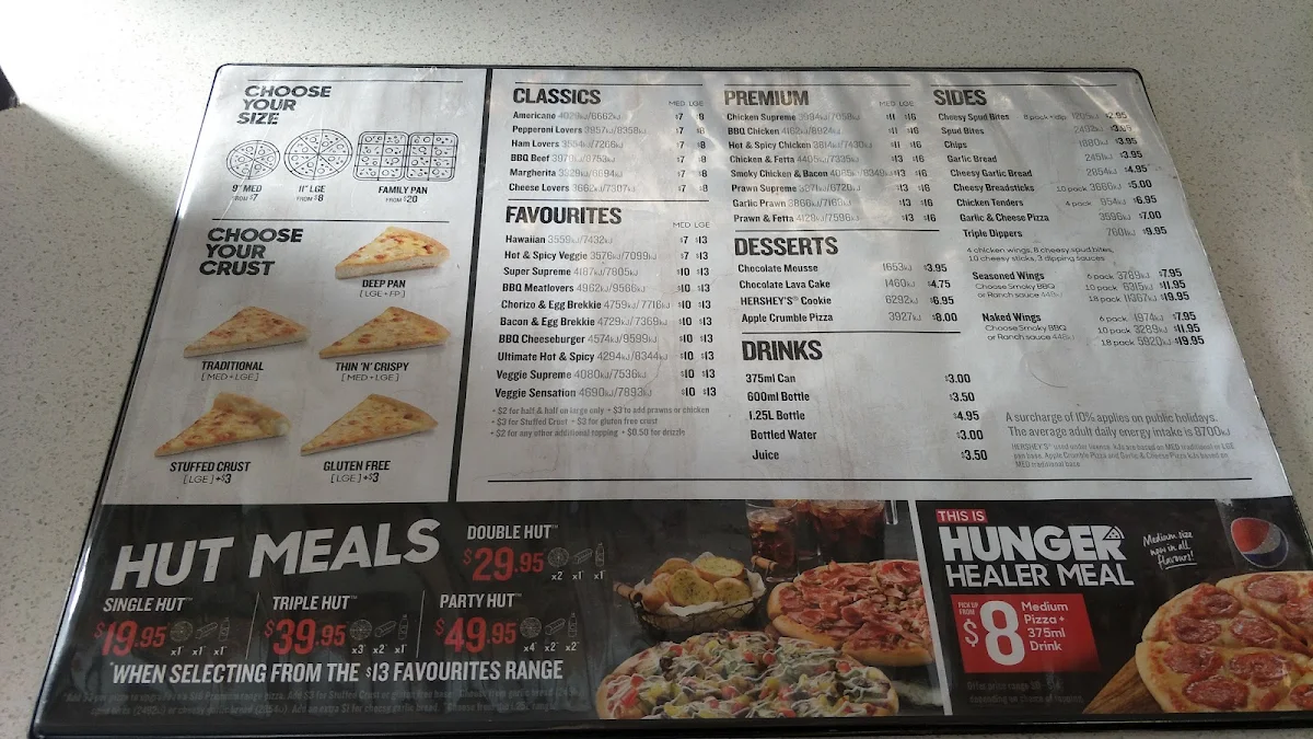 Menu, Pizza Hut Bundoora