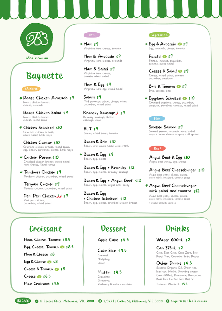Menu, B3 Cafe