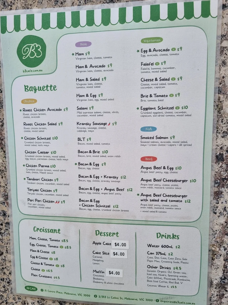 Menu, B3 Cafe