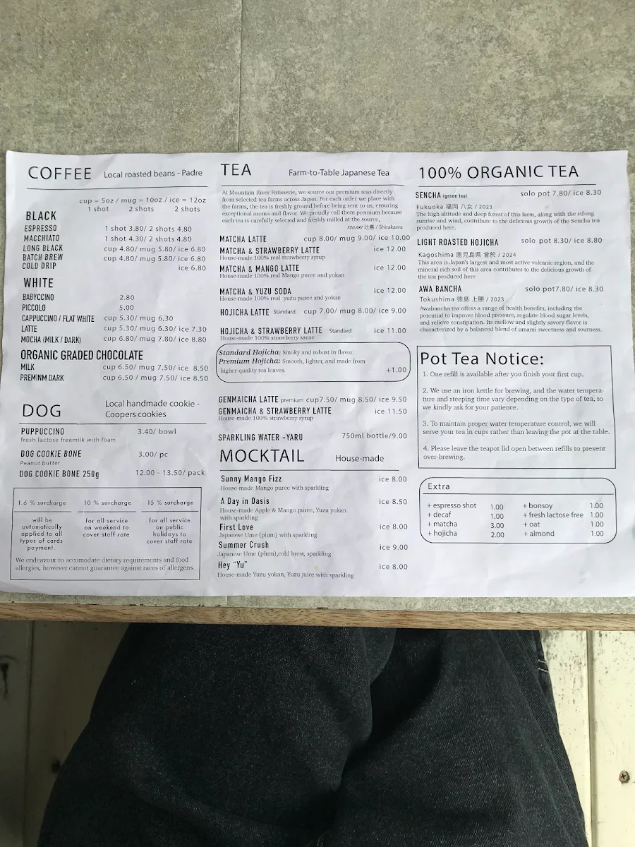Menu, Mountain River Patisserie