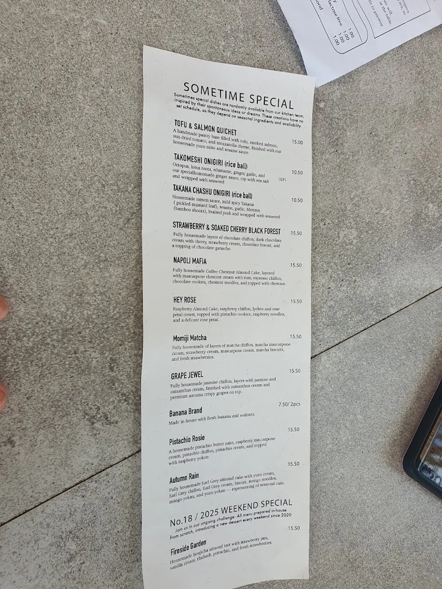Menu, Mountain River Patisserie