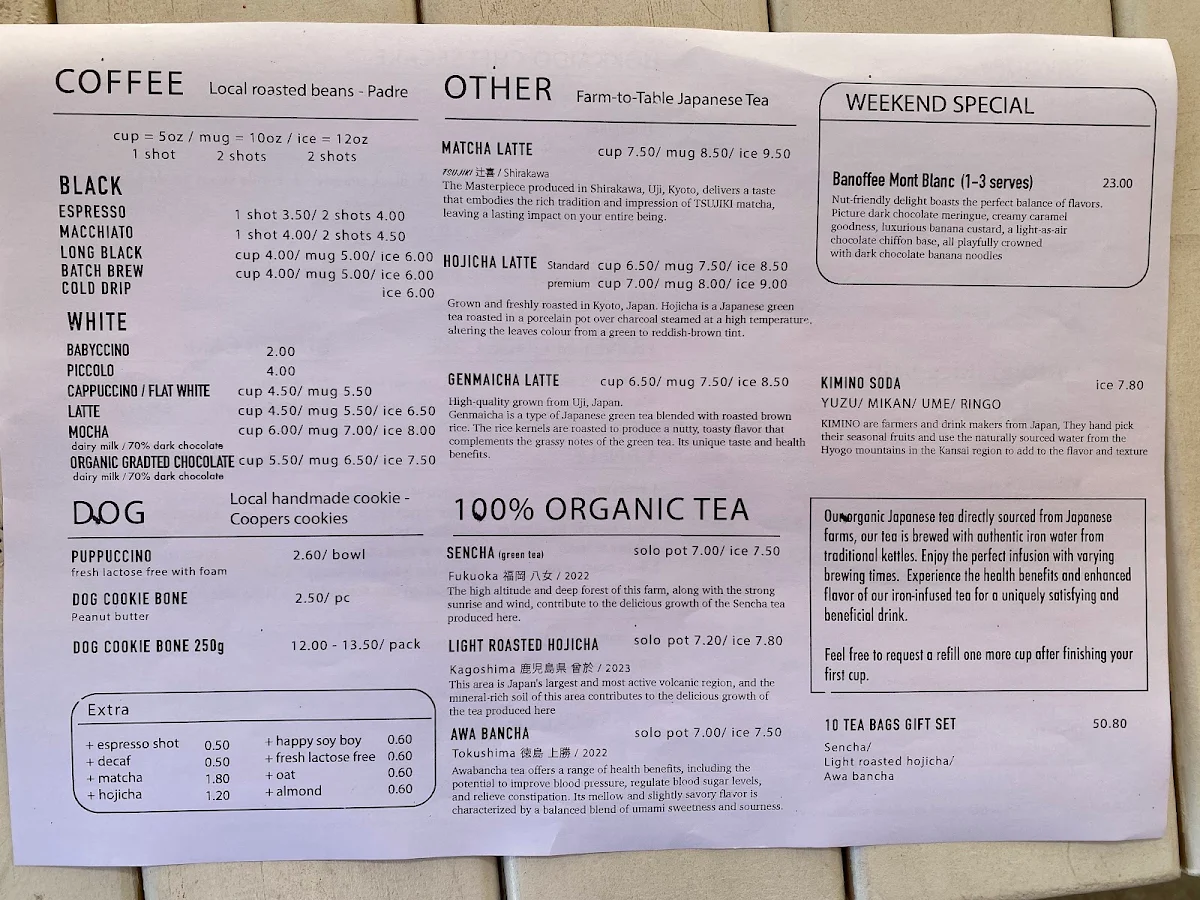 Menu, Mountain River Patisserie
